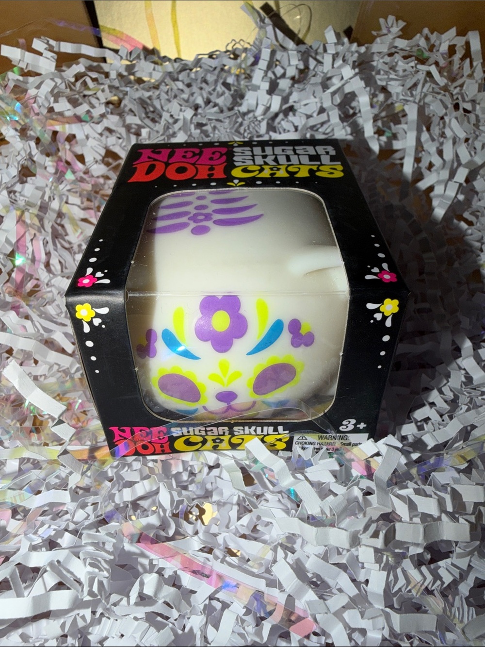 NeeDoh Sugar Skull Cats Squishy - White with Purple & Blue Accents